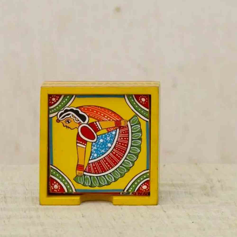 Buy Tikul Art Tea Coaster - Square Shape -Yellow